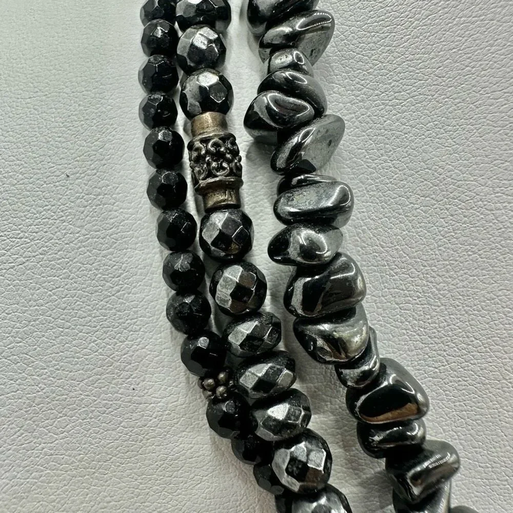 Siplada Hematite and onyx sterling silver multi strand necklace